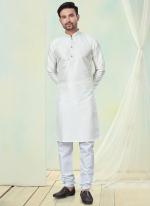 Pure Silk White Casual Wear Pintex Work Readymade Kurta Pajama